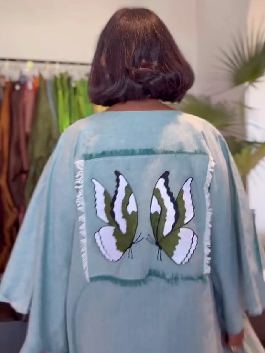 Butterfly Patchwork V-Neck Long Dress