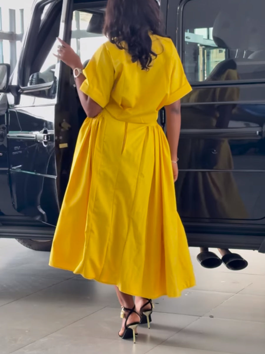 Turndown Collar High-waist Two Pieces Dress