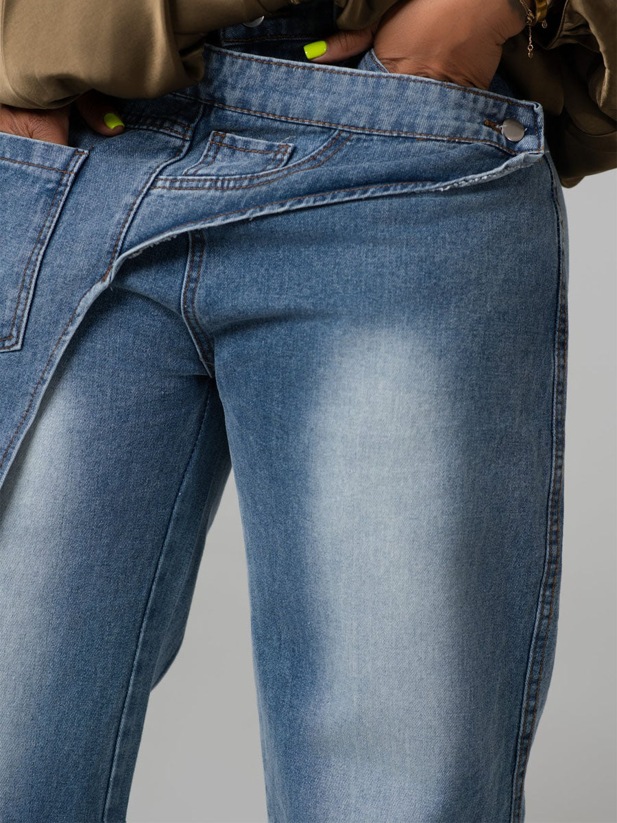 Criss-cross Front Waistband Denim Straight Pants