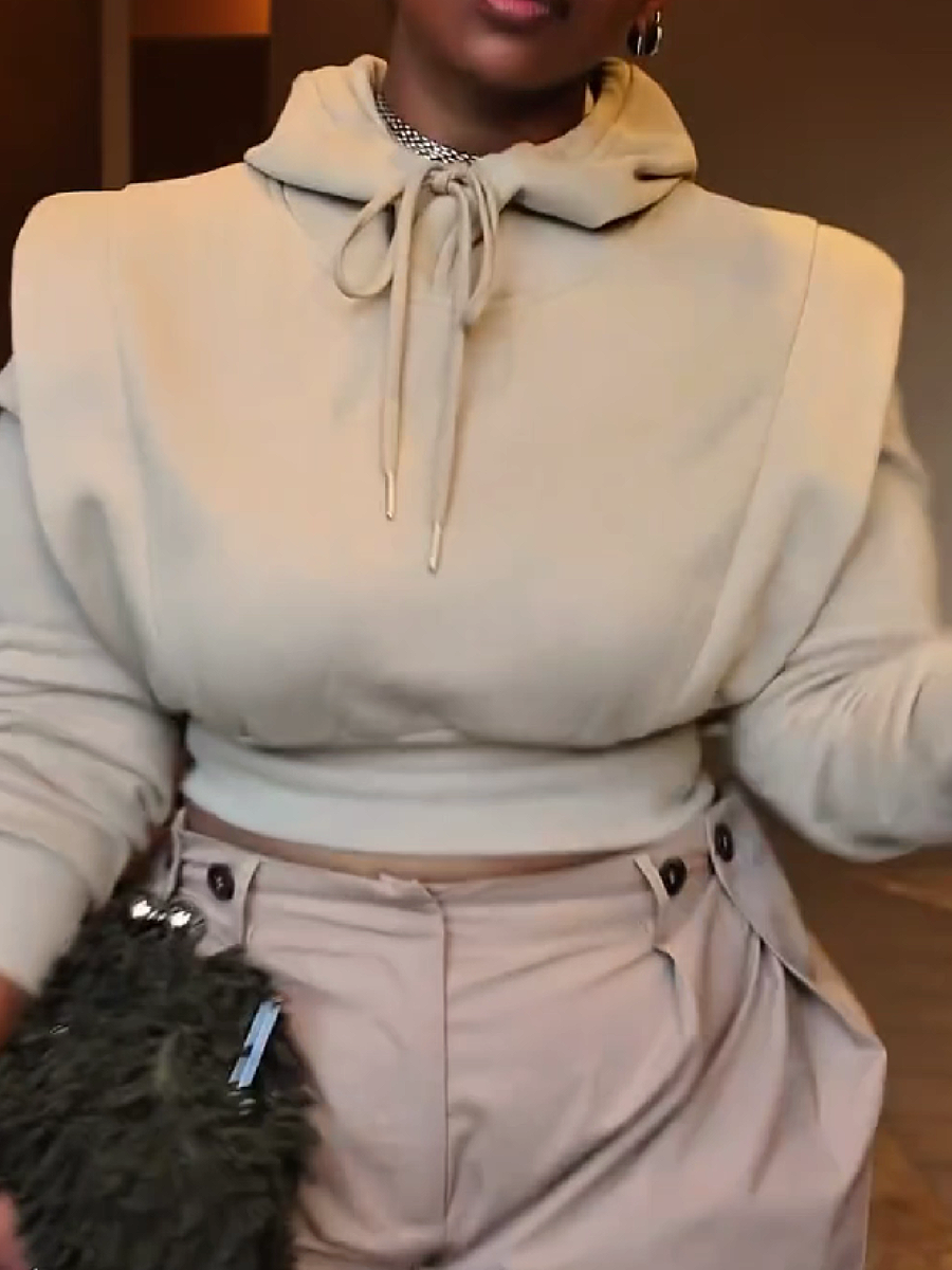 Cropped Hoodie with Drawstring Neckline