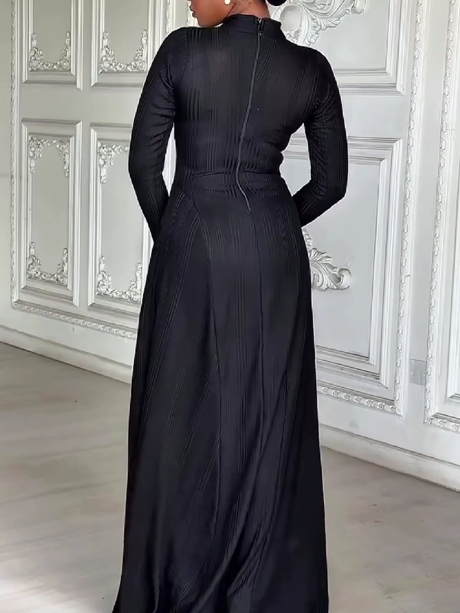 Ribbed Keyhole Long Sleeve Gown