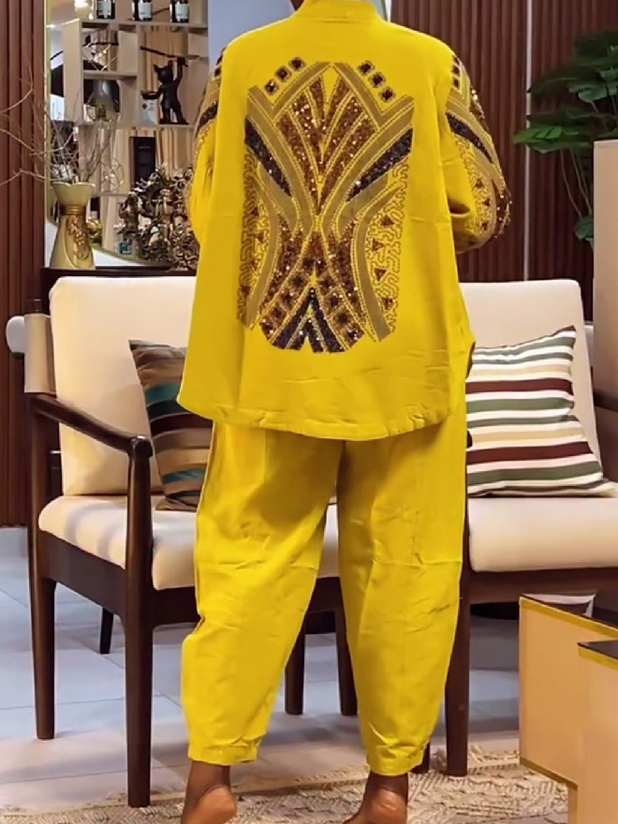 Embroidered Sleeve Blazer Pant Set