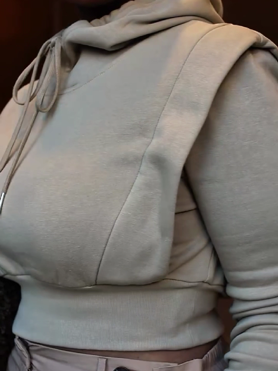 Cropped Hoodie with Drawstring Neckline
