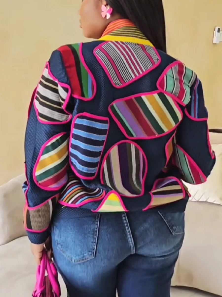 Colorful Striped Patchwork Blazer Jacket