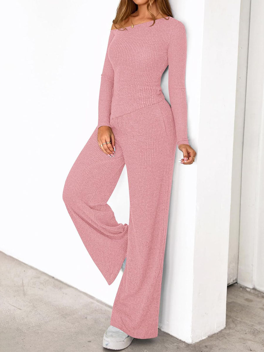 Asymmetric Casual Knitted Two Pieces Set
