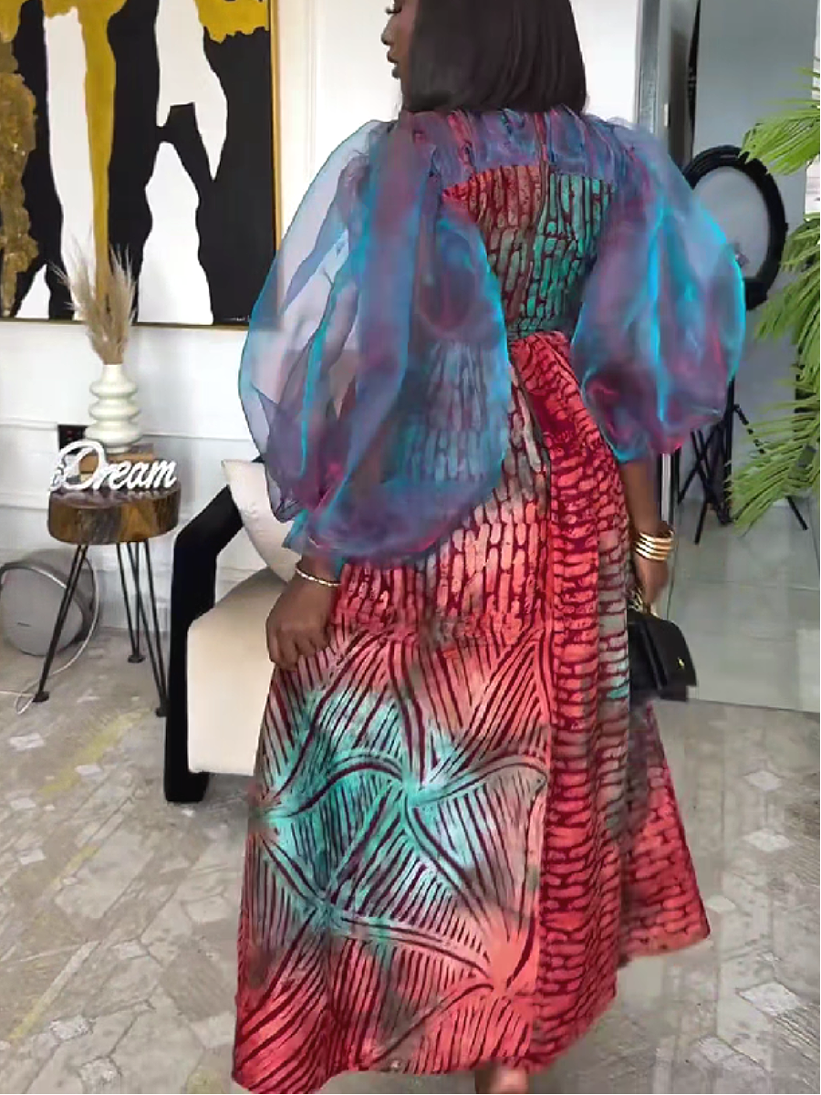 Printed Puff Sleeve Maxi Dress