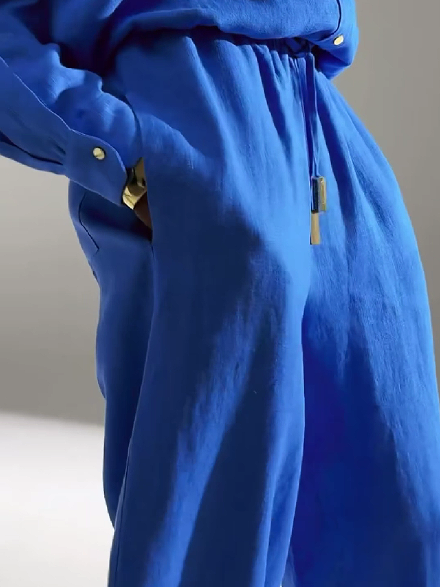 Blue Button Down Cold Shoulder Suit