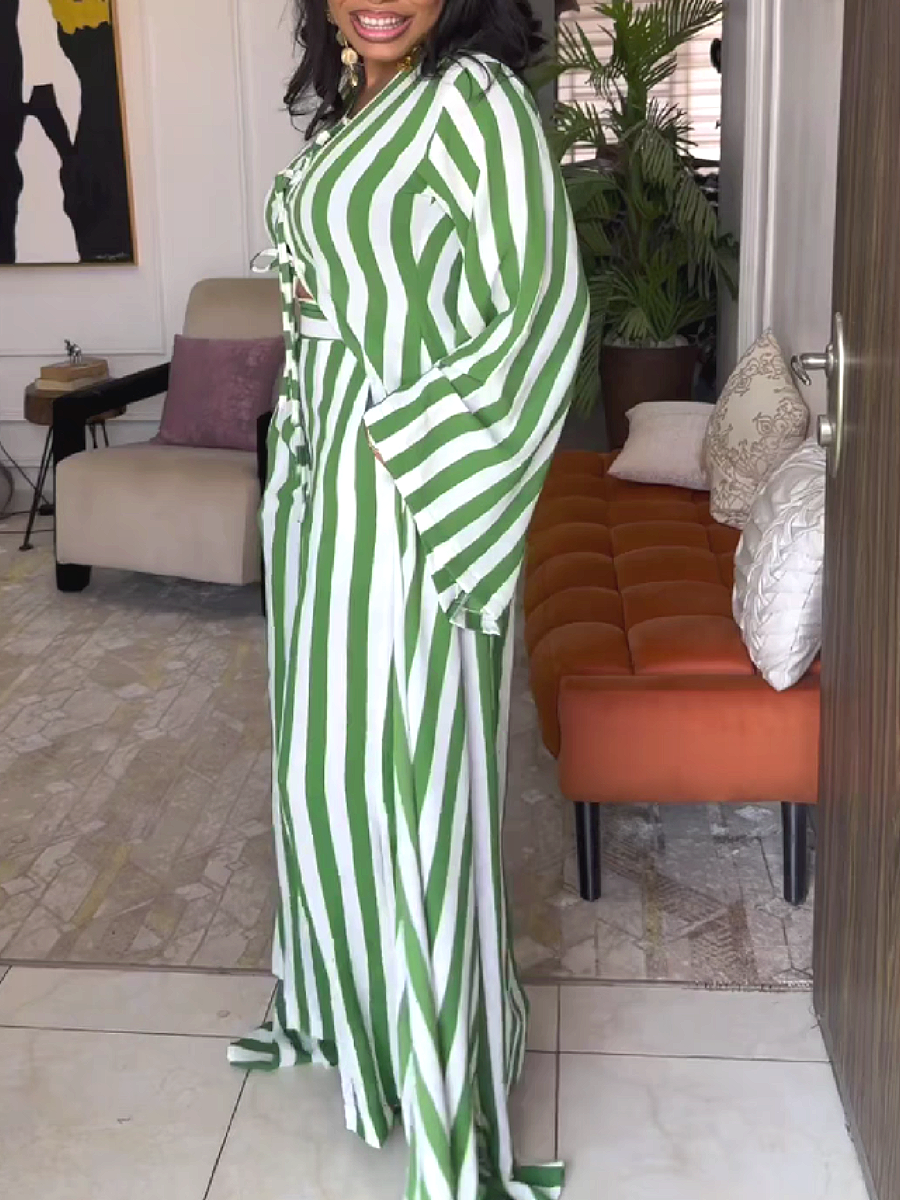 Striped Long Sleeve Wide Leg Set