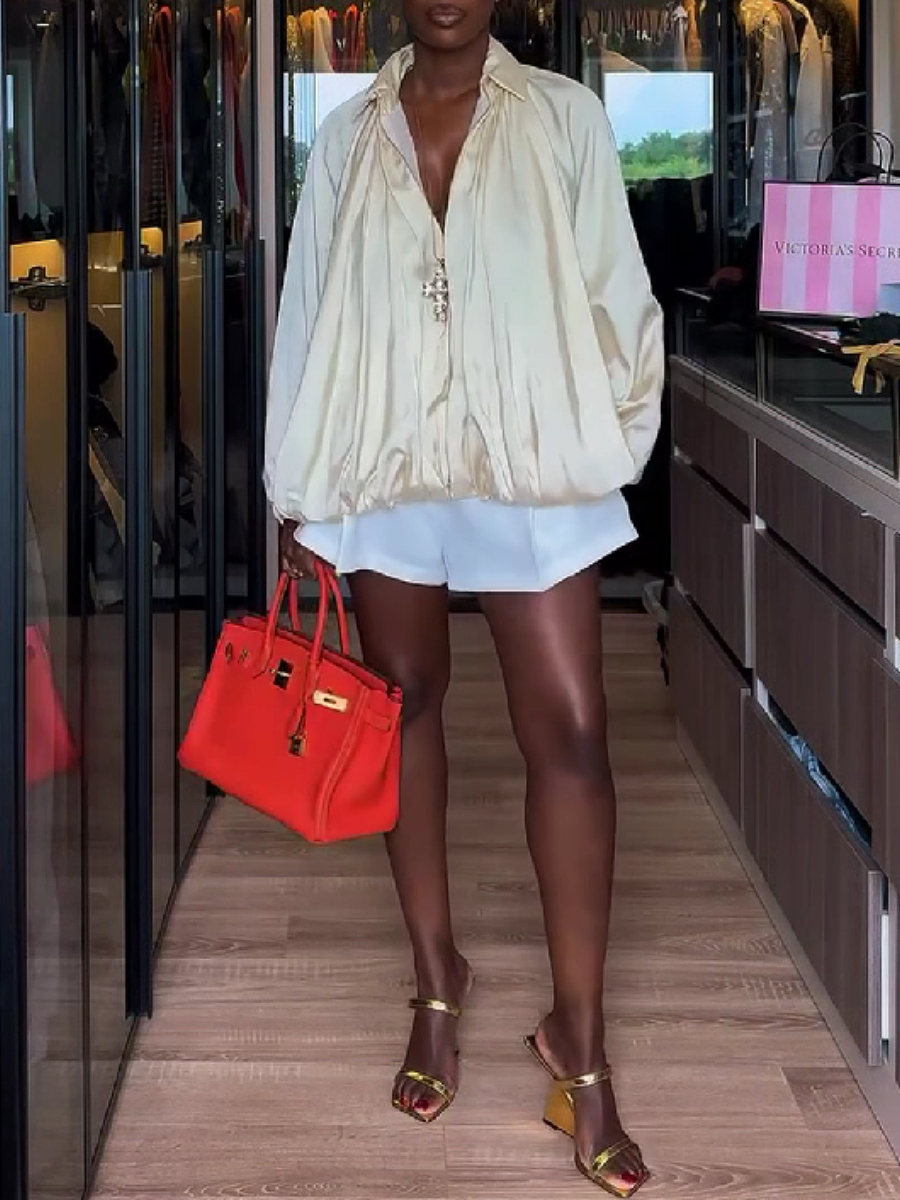 Silky Satin Blouse with Puff Sleeves