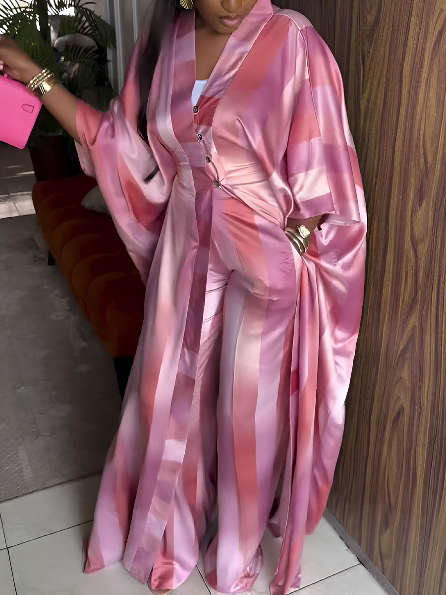 Silky Satin Two-Piece Set with Button Front