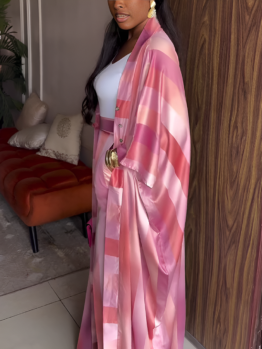 Silky Satin Two-Piece Set with Button Front