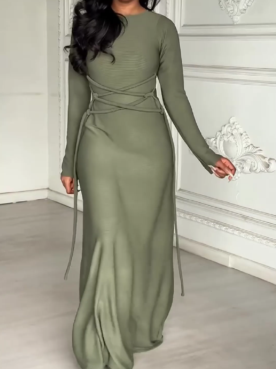 Wrap Detail Long Sleeve Maxi Dress