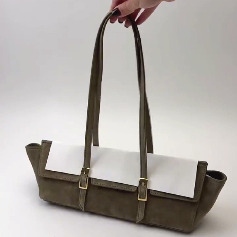 Suede Buckle Detail Tote Bag