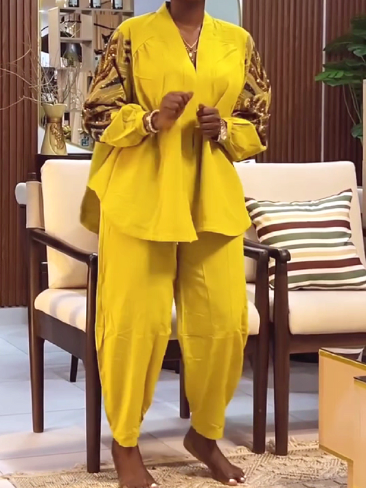 Embroidered Sleeve Blazer Pant Set