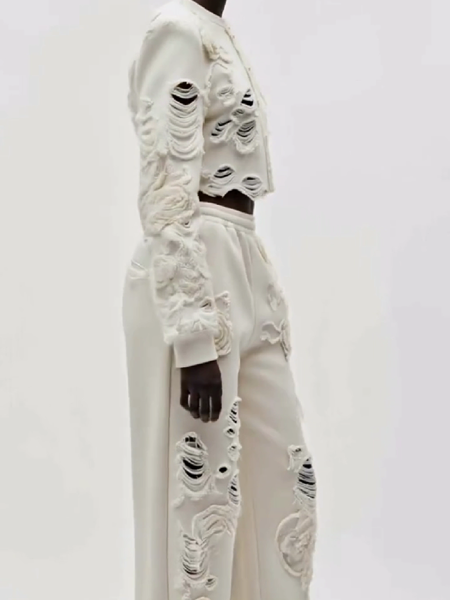 Floral Embellished Crop Top and Wide Leg Pants Set