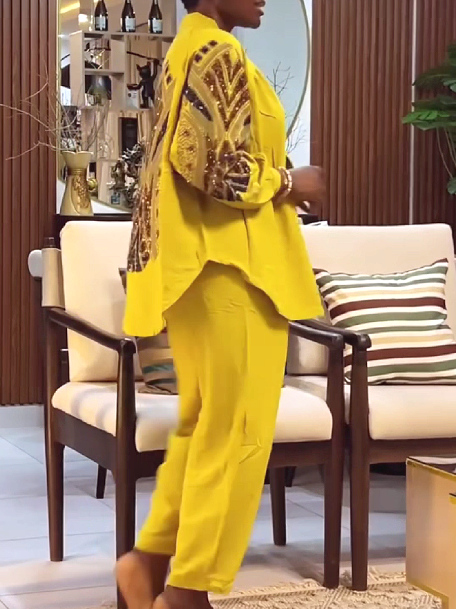 Embroidered Sleeve Blazer Pant Set