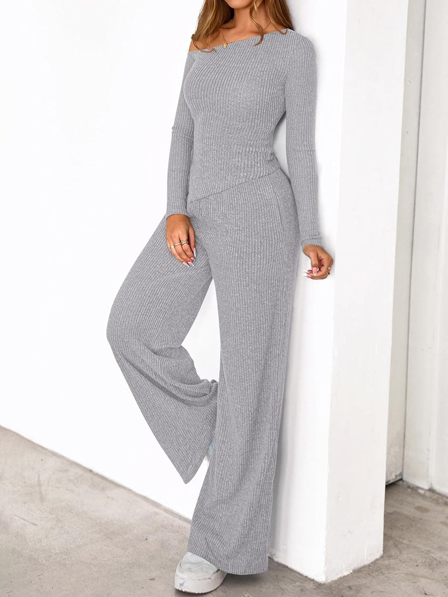 Asymmetric Casual Knitted Two Pieces Set