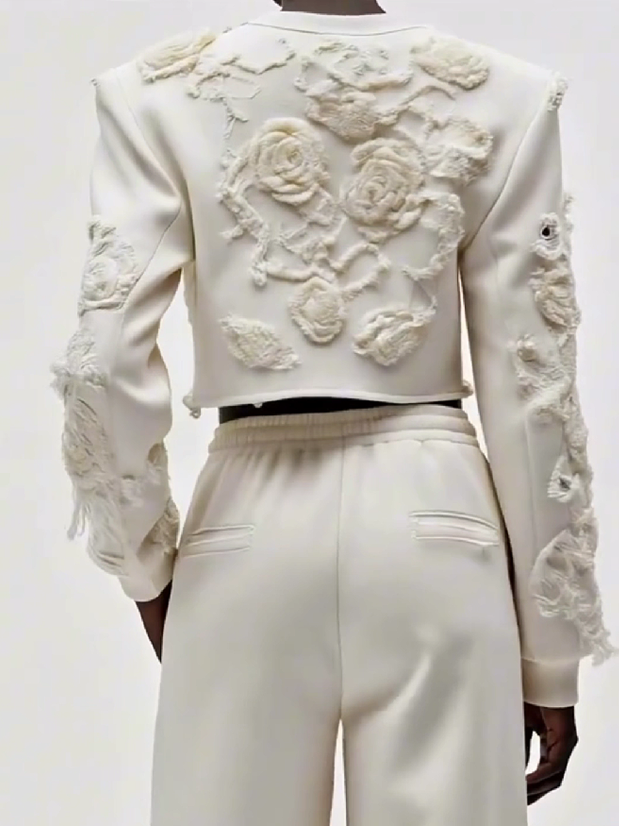 Floral Embellished Crop Top and Wide Leg Pants Set