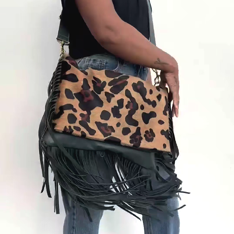 Leopard Fringe Crossbody Bag