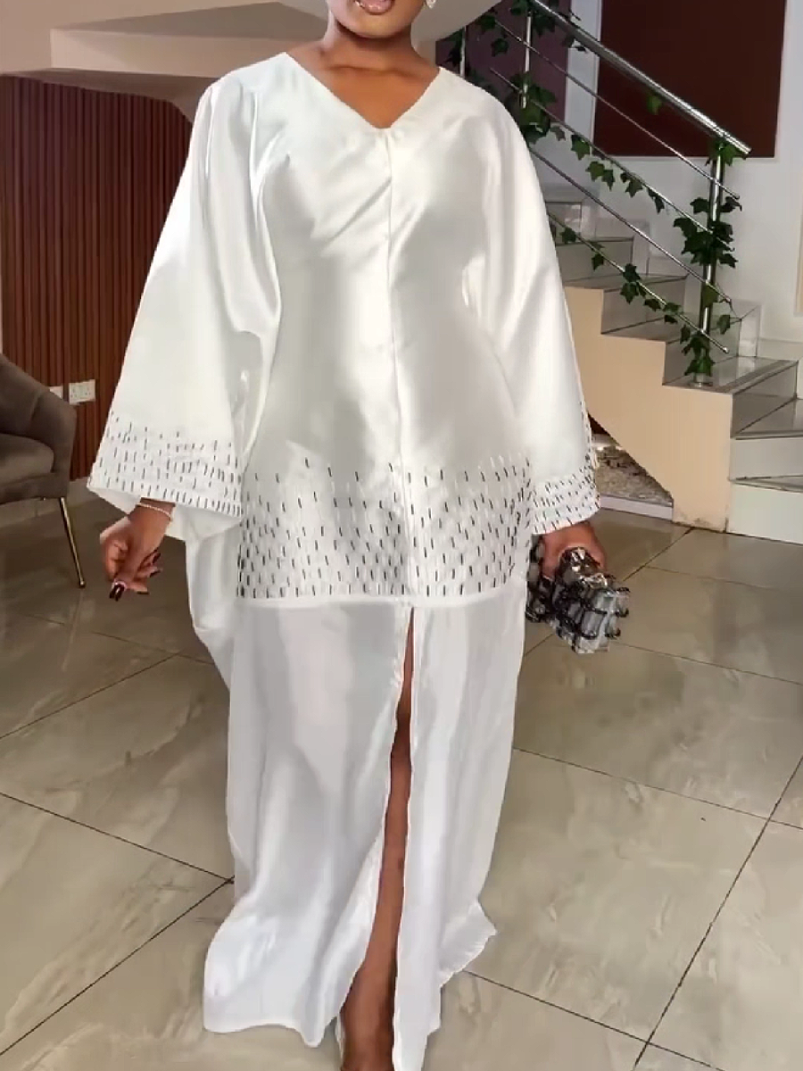 Sheer Layered Satin Maxi Dress with Embellished Hem