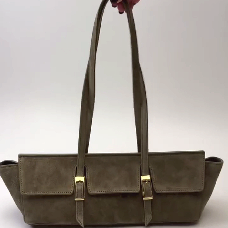 Suede Buckle Detail Tote Bag