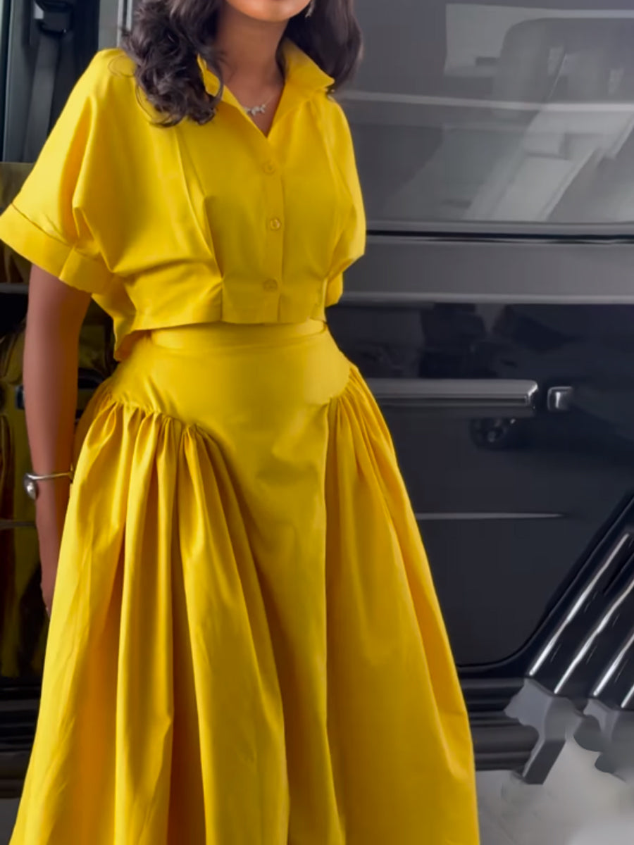 Turndown Collar High-waist Two Pieces Dress