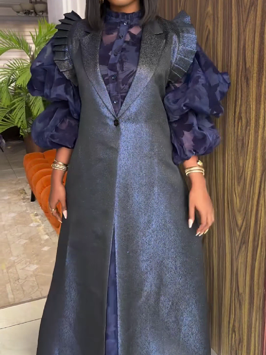 Ruffled Sleeve Dress with Layered Vest Overlay