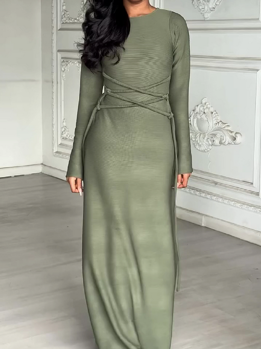 Wrap Detail Long Sleeve Maxi Dress