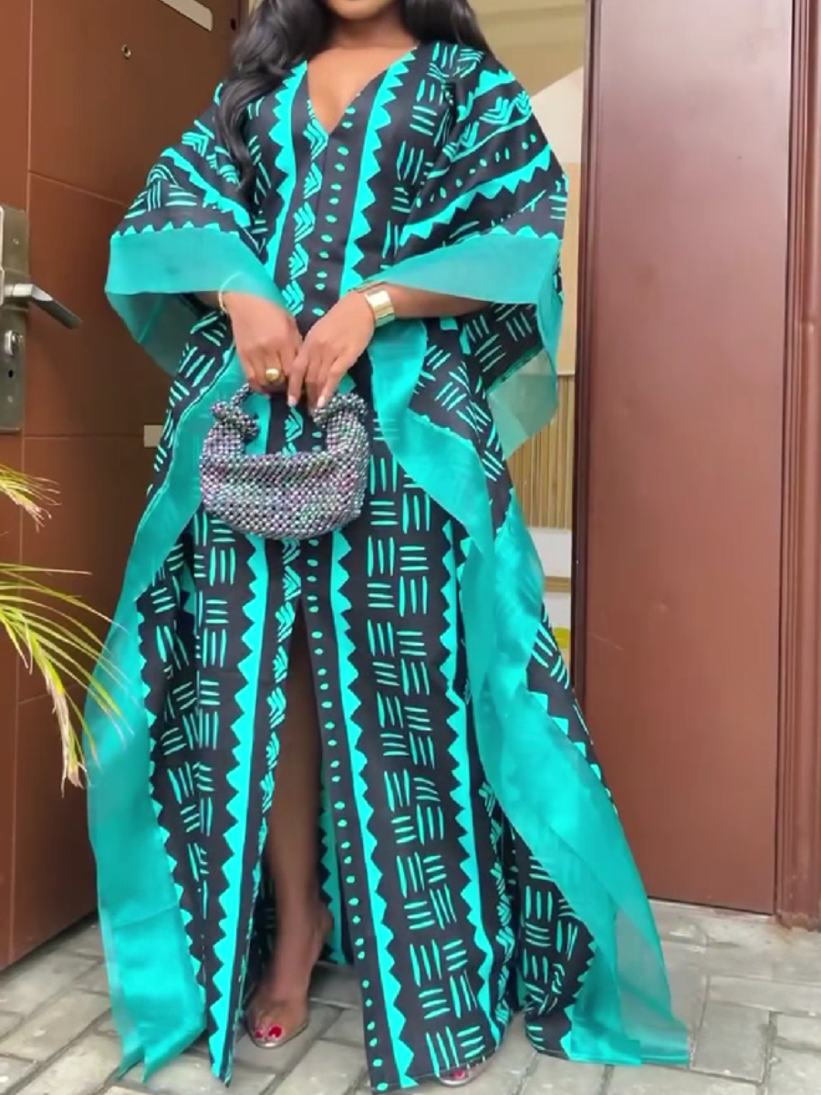Ethnic Print Maxi Kaftan Dress