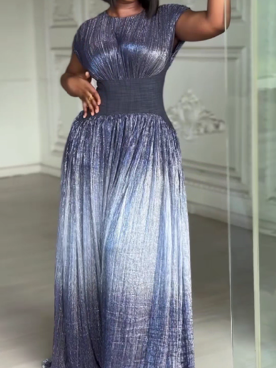 Shimmer Pleated Ball Gown Dress