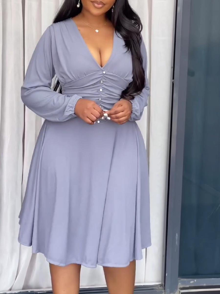 V-Neck Ruched Waist Midi Dress