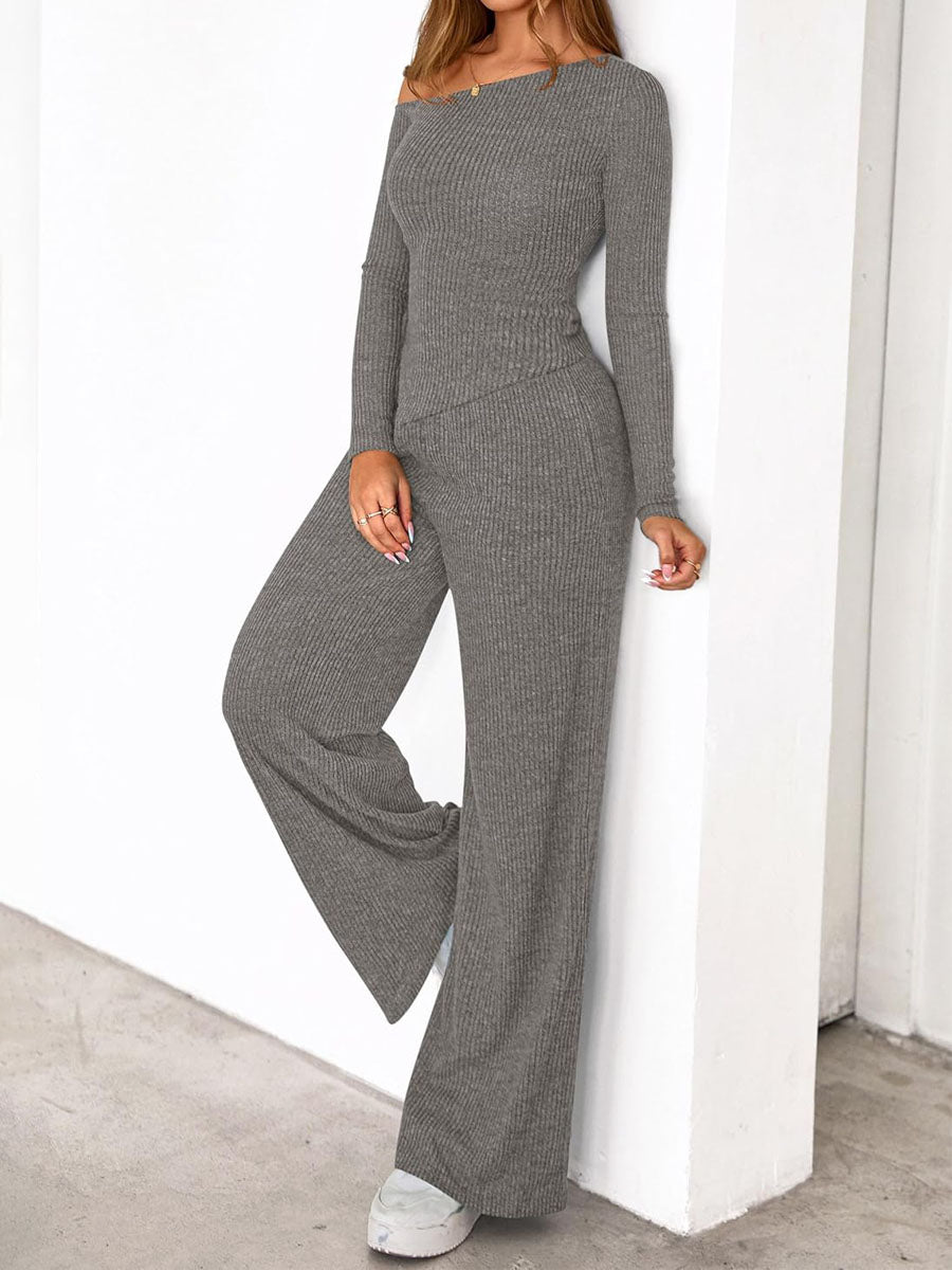 Asymmetric Casual Knitted Two Pieces Set