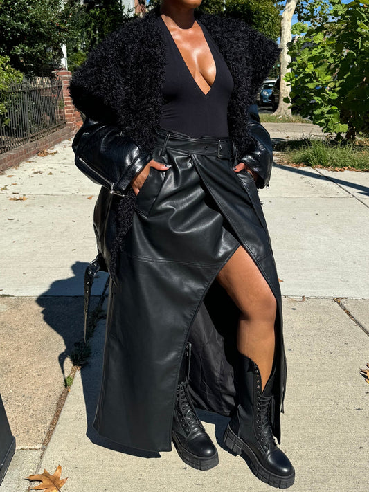 Faux Leather Shearling Fur Bomber Jacket