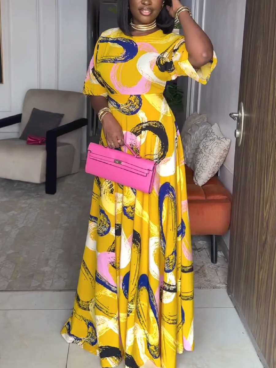 Abstract Print High Low Maxi Dress