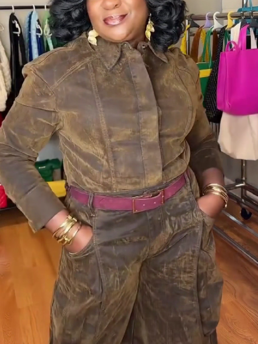 Distressed Utility Shirt and Wide Leg Pants Set