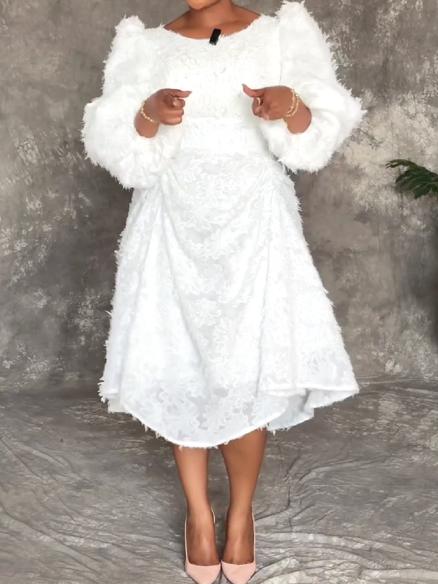 Fuzzy Textured Dress with Flared Sleeves