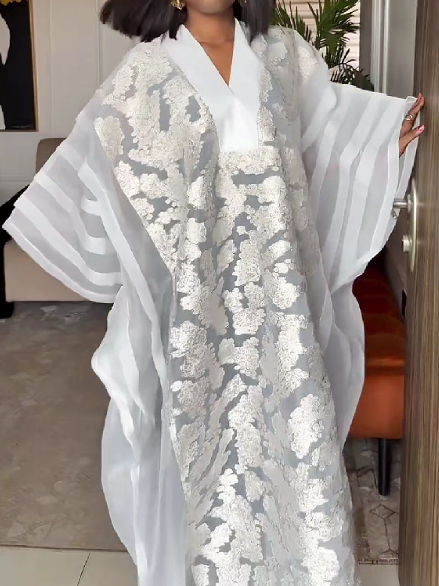 Embroidered Floral Sheer Overlay Gown