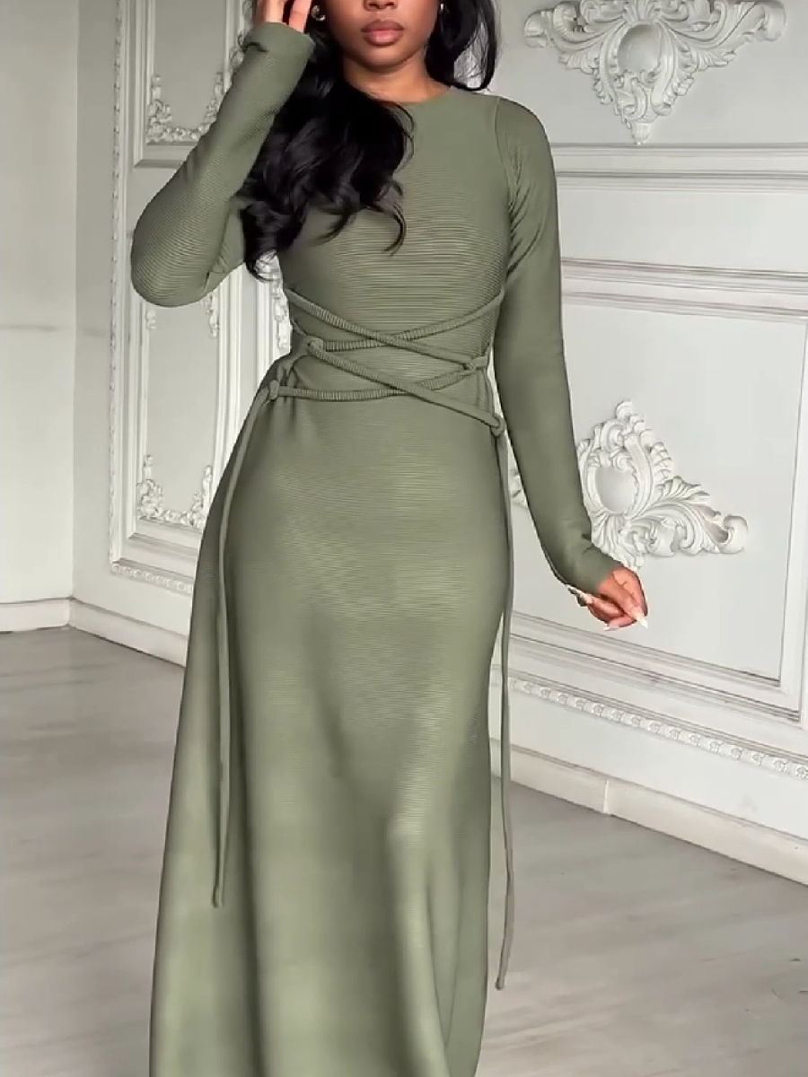 Wrap Detail Long Sleeve Maxi Dress