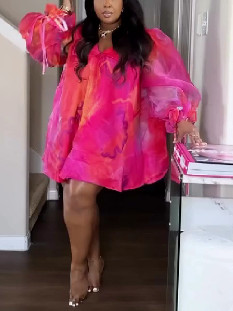 Sheer Overlay Dress with Puff Sleeves