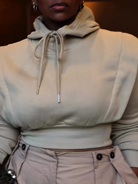 Cropped Hoodie with Drawstring Neckline