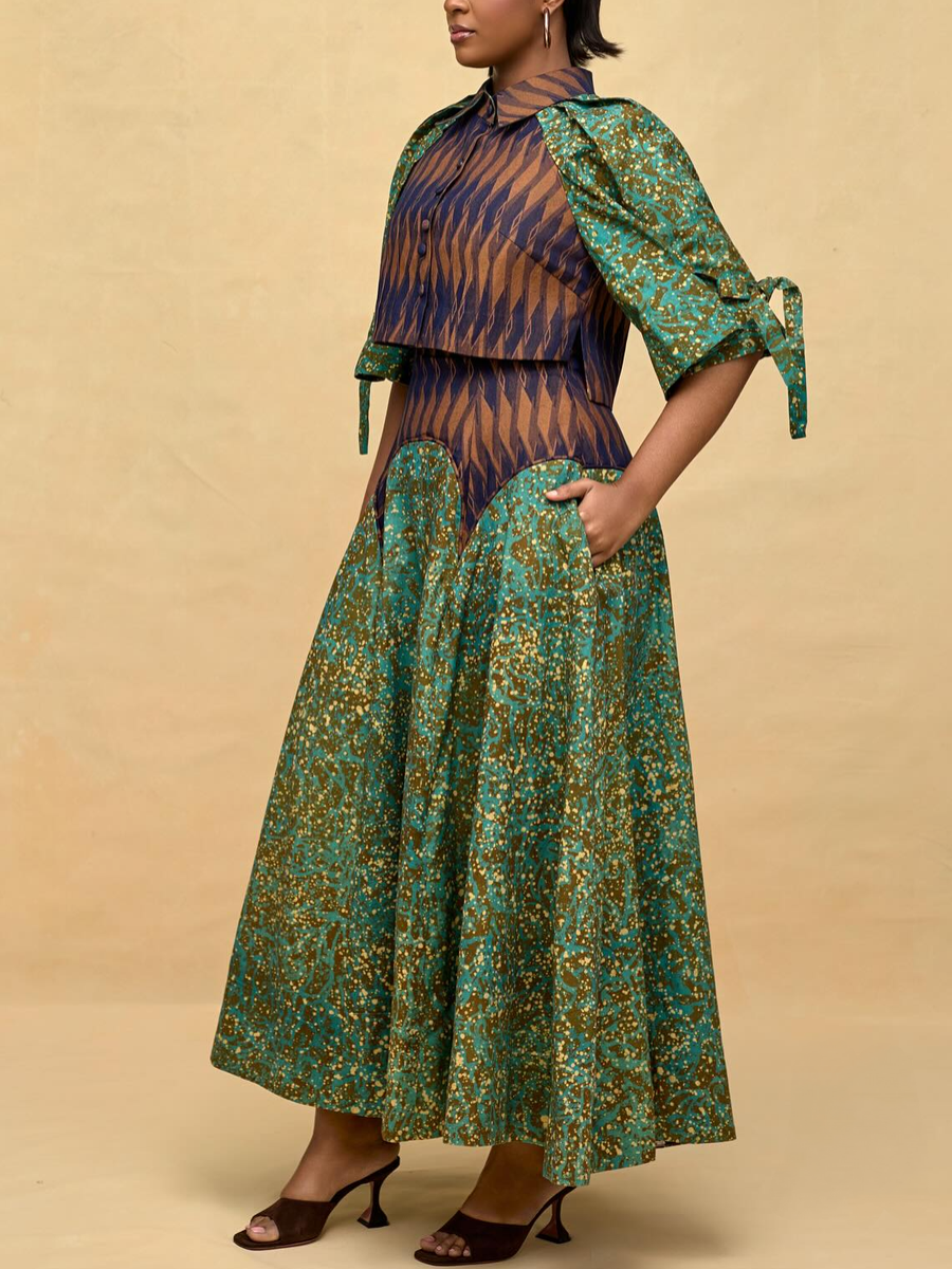 Tie Sleeve Crop Top and High Waisted Maxi Skirt Set