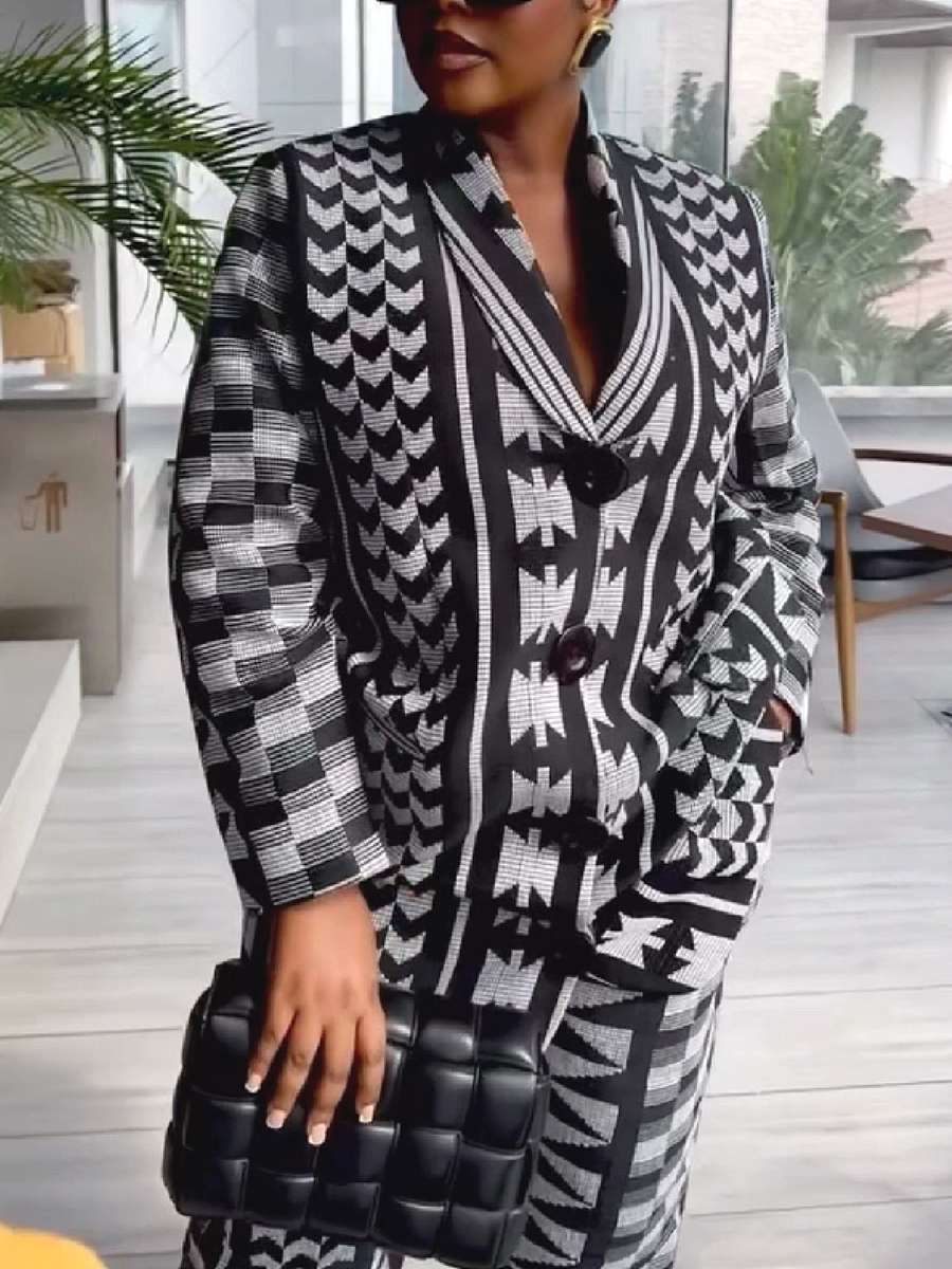 Geometric Patterned Suit with Wide-Leg Trousers