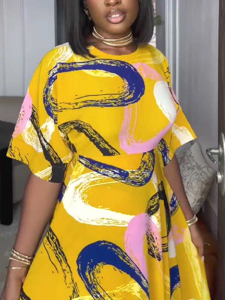 Abstract Print High Low Maxi Dress