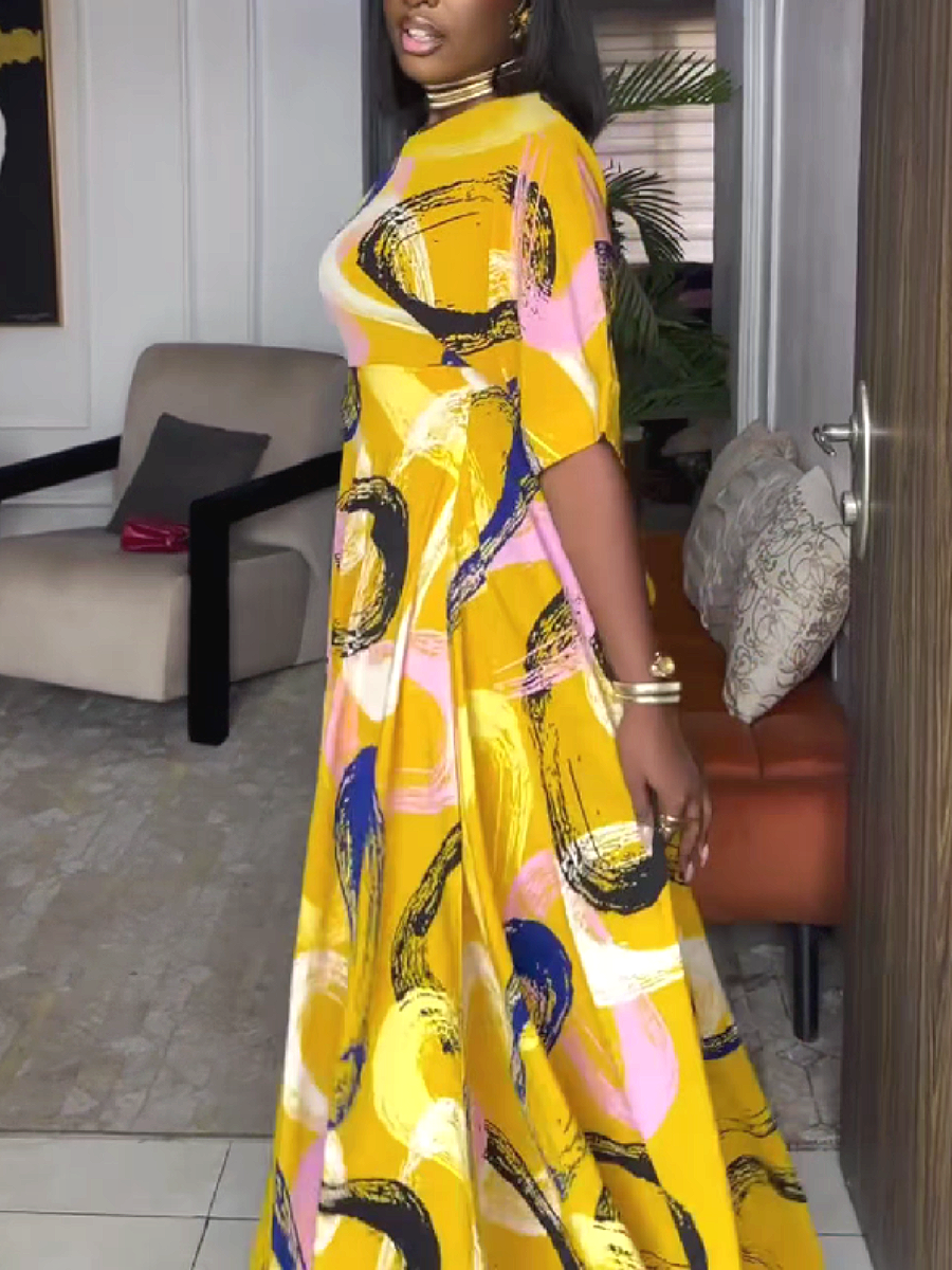 Abstract Print High Low Maxi Dress