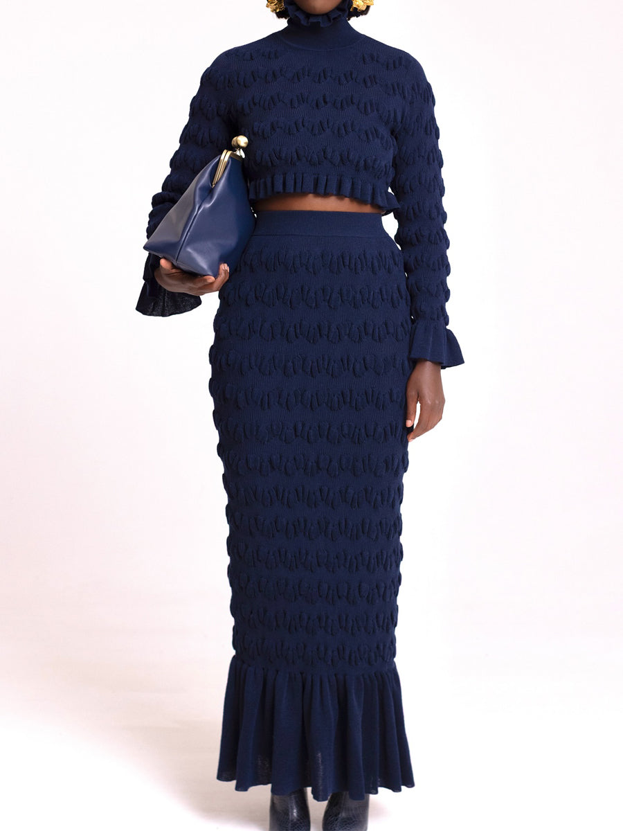 Turtle Neck Ruffled Hem Two Pieces Dress