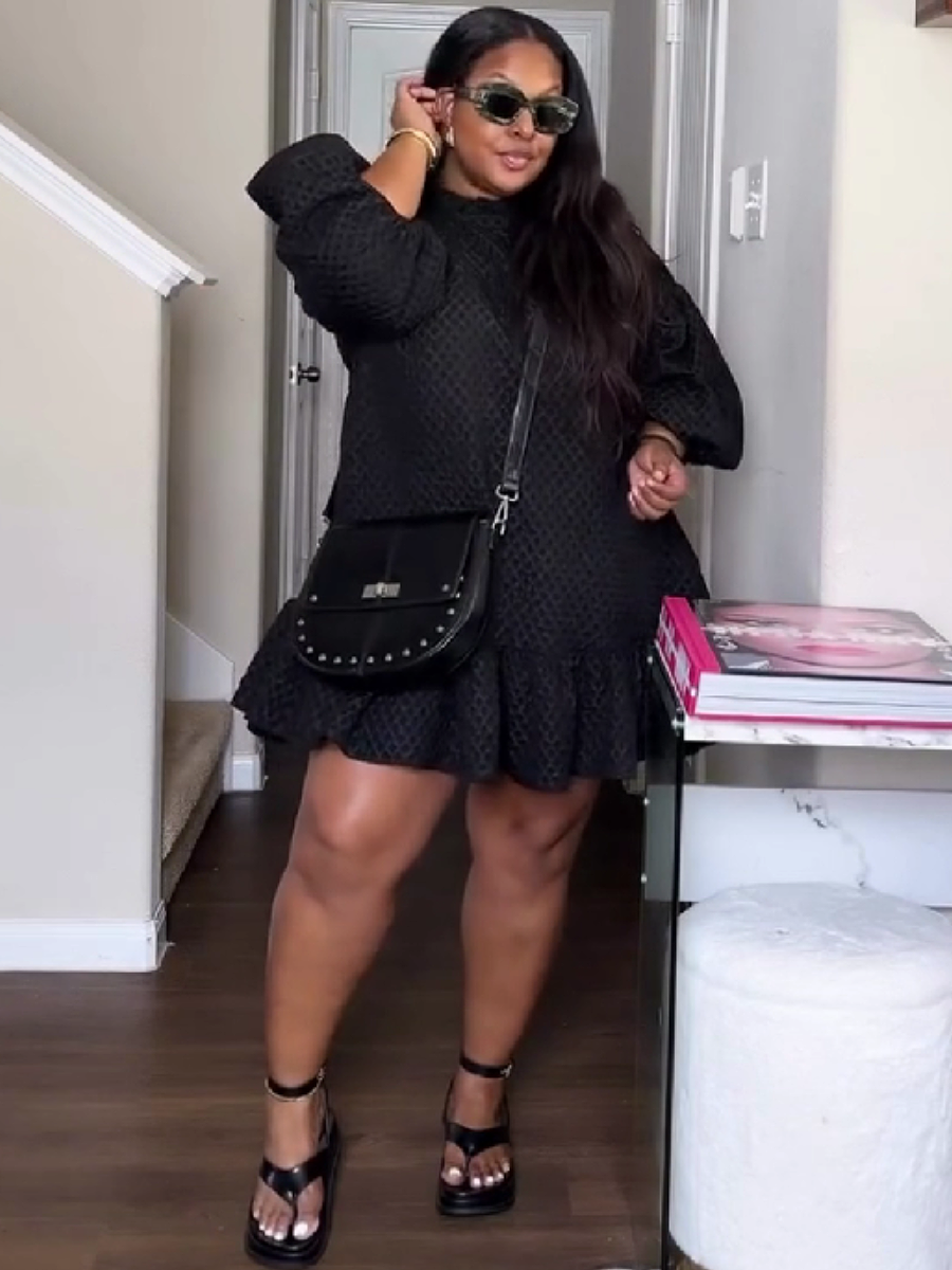 Textured Mini Dress with Ruffle Hemline