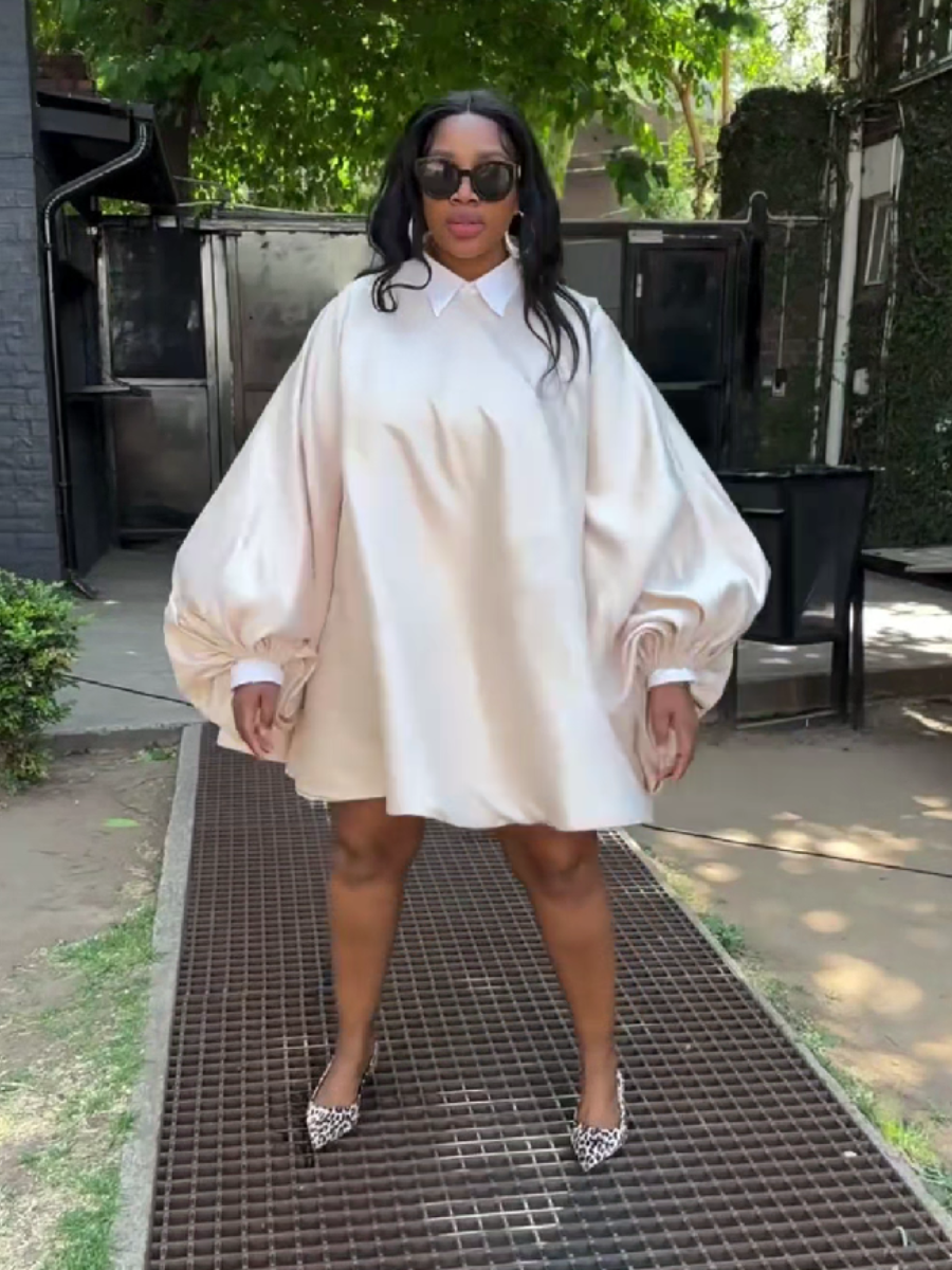 Puff Sleeve Satin Mini Dress with Collar