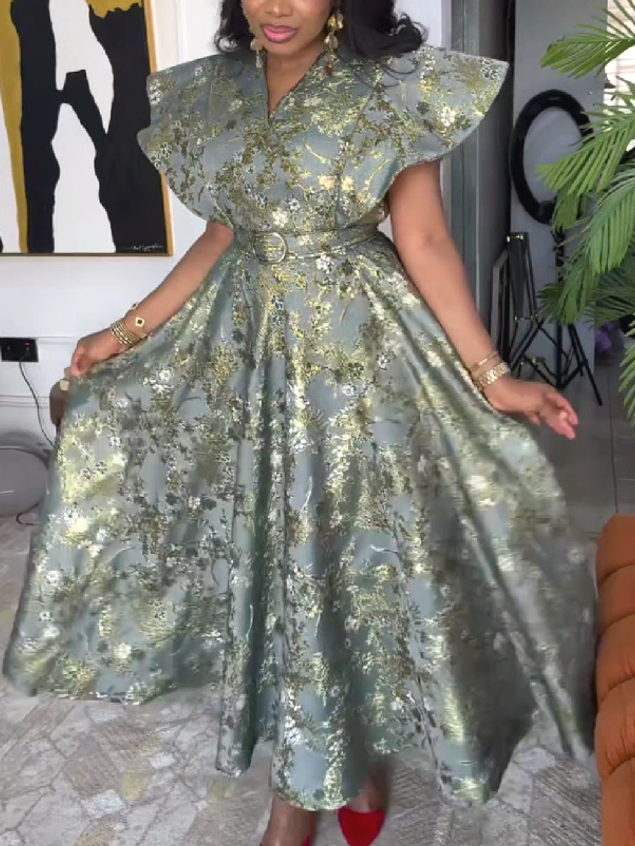 Floral Print Wide Sleeve Midi Dress