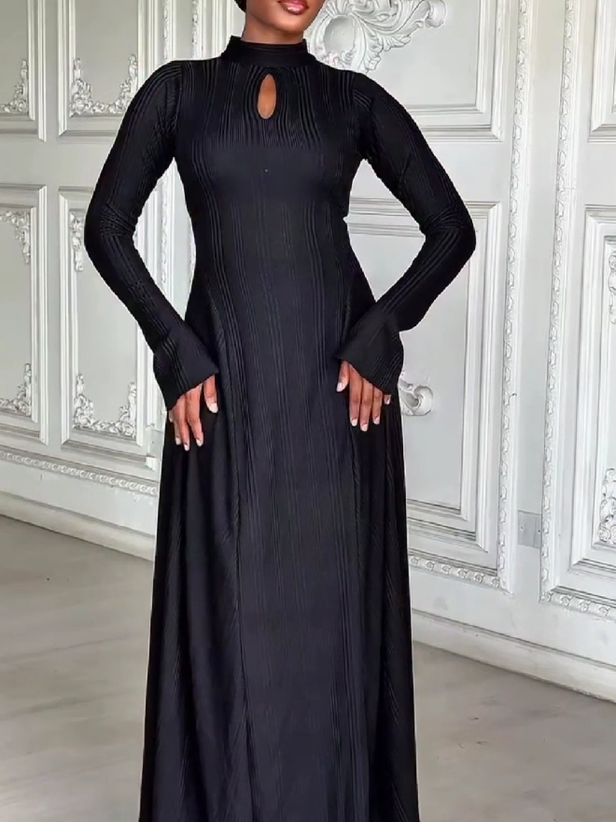 Ribbed Keyhole Long Sleeve Gown