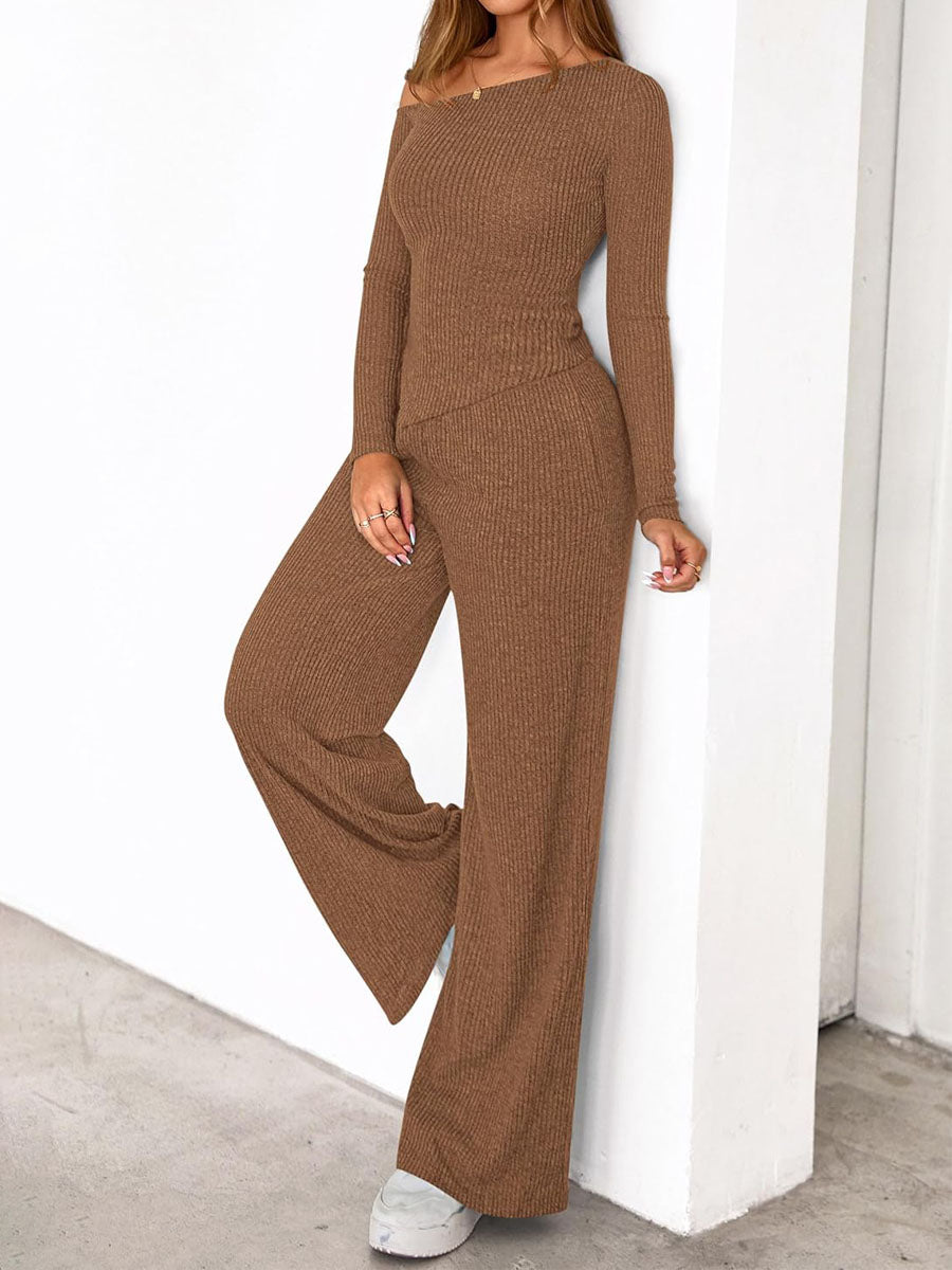 Asymmetric Casual Knitted Two Pieces Set